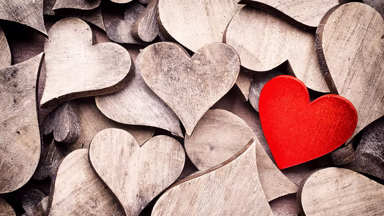 Wood hearts with a red heart